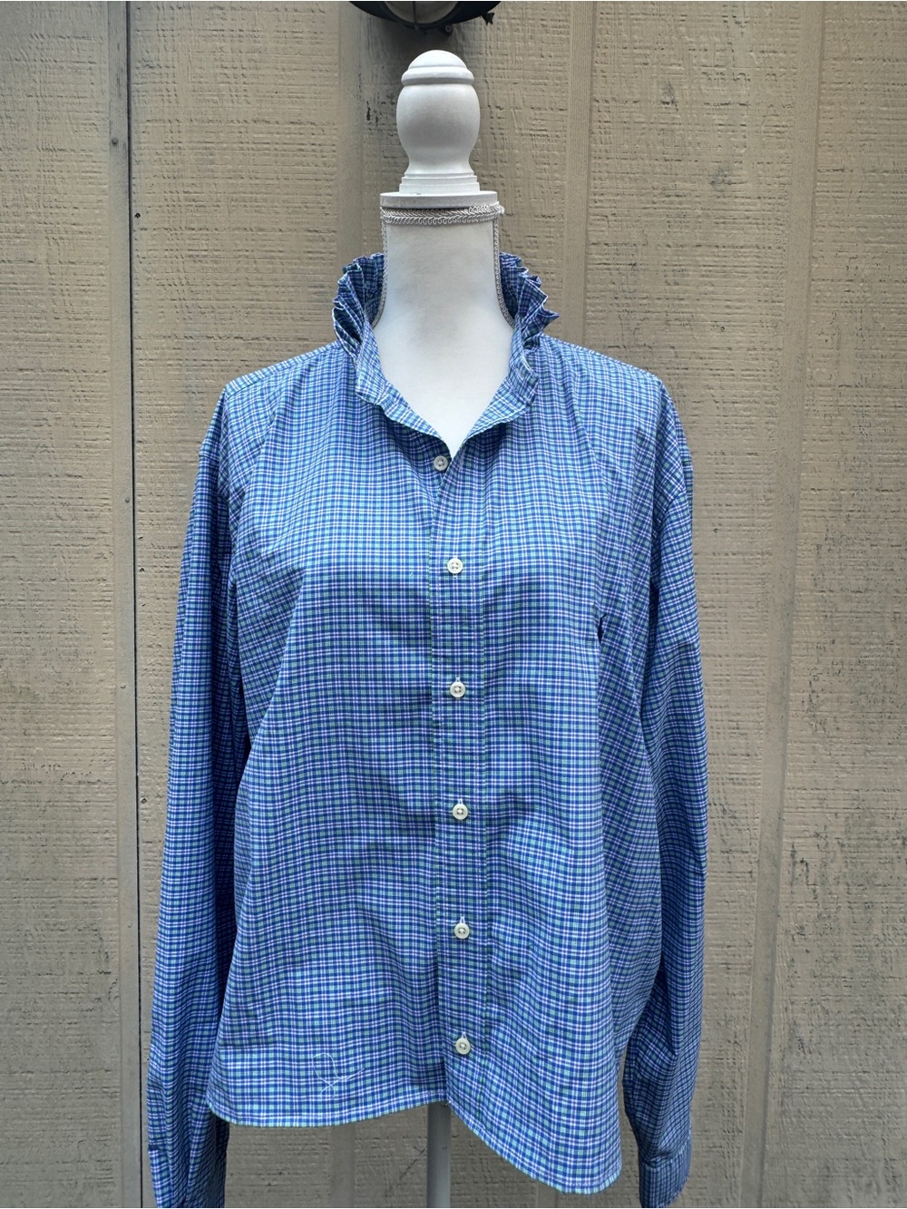 Polo by Ralph Lauren Perf Refashioned Ruffle Collar Cropped Button Down Shirt